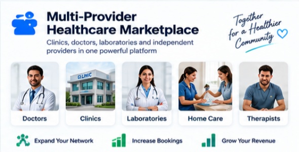 Clinixo multi-provider healthcare marketplace supporting doctors, clinics, laboratories, home care and therapists on one platform