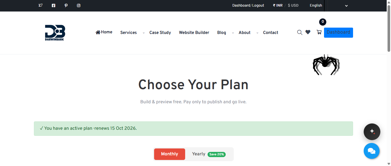 Darwinbark Website Builder pricing and plans page