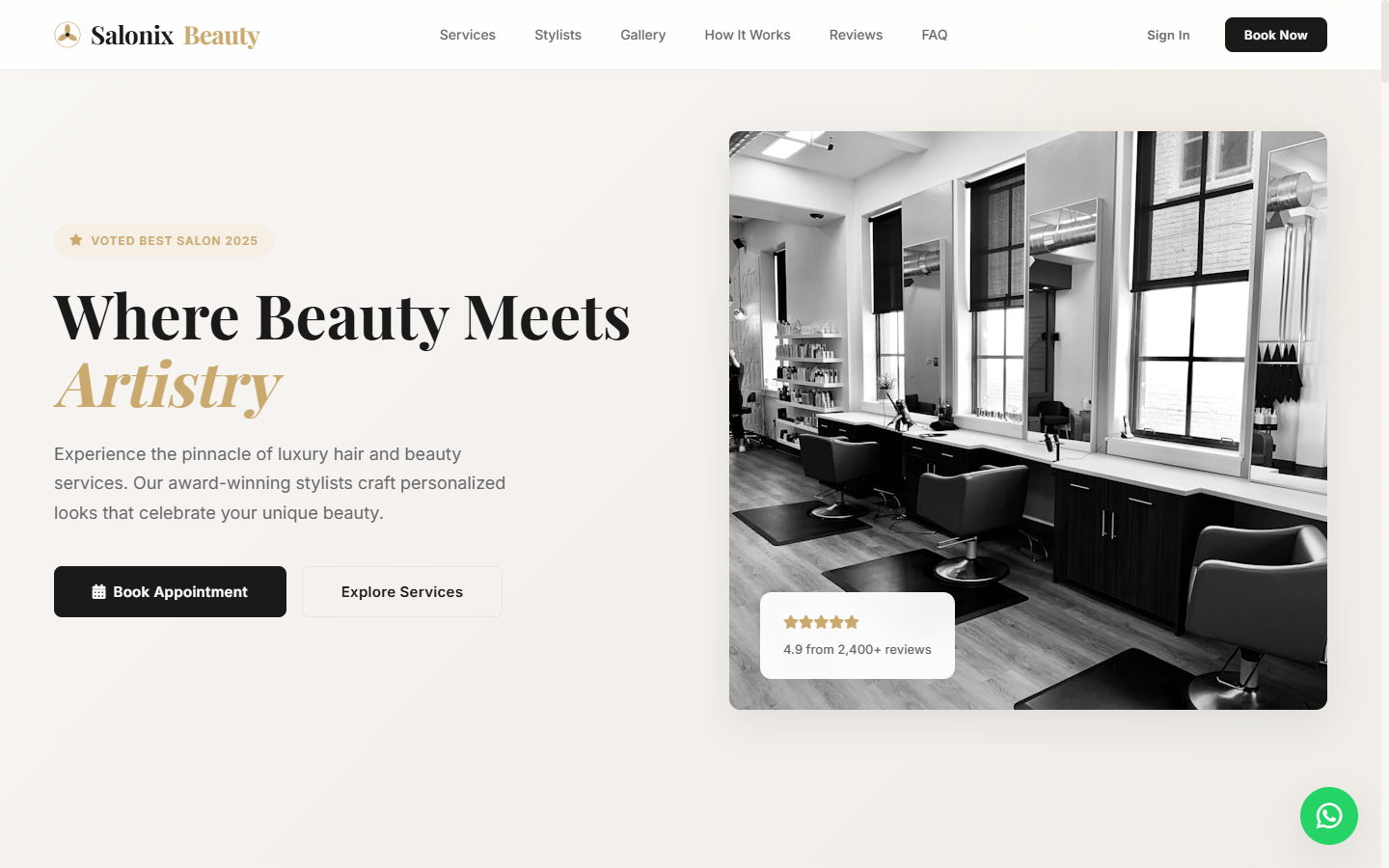 Salonix salon and spa booking screenshot