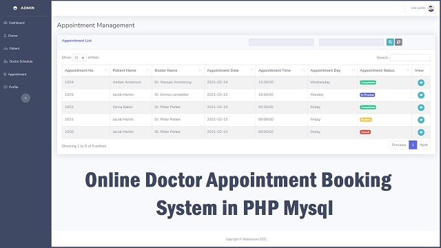 Online medical doctor  appointment system undertaking in php Mysql