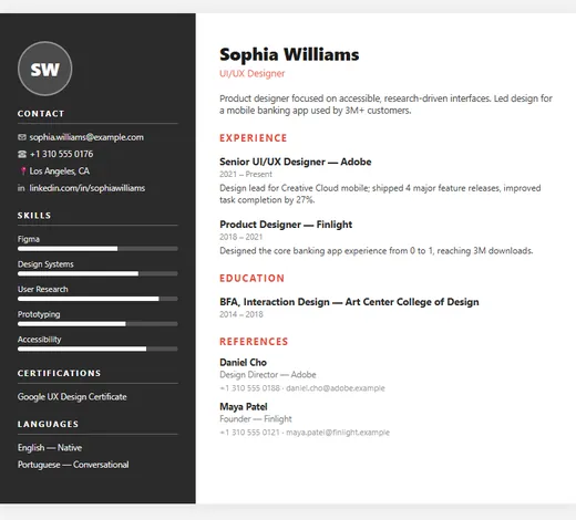 Icon Sidebar resume template — Modern