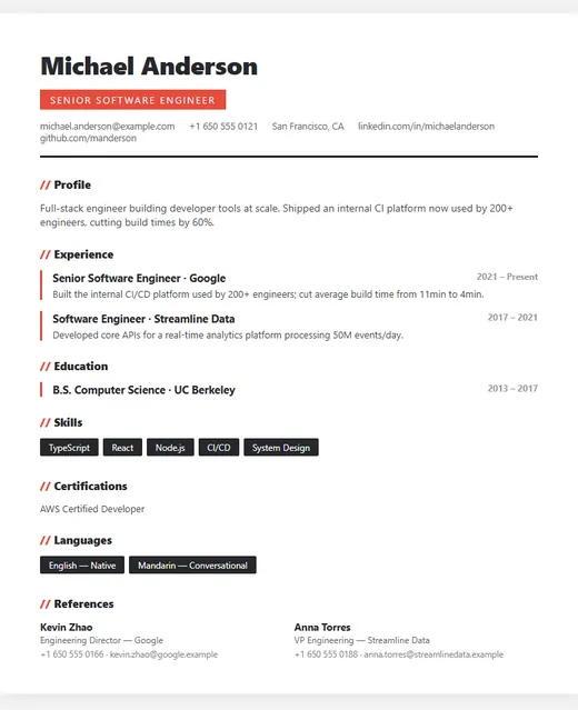 Modern resume template (ATS-friendly) — IT