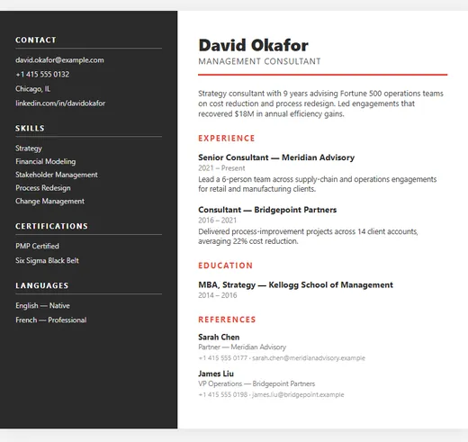 Sidebar resume template — Corporate