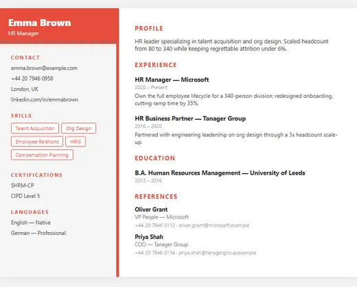 Two-Tone resume template — HR